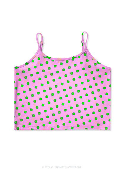 Clover On Pink St Patricks Y2K Print Cami Crop Top Cherrykitten