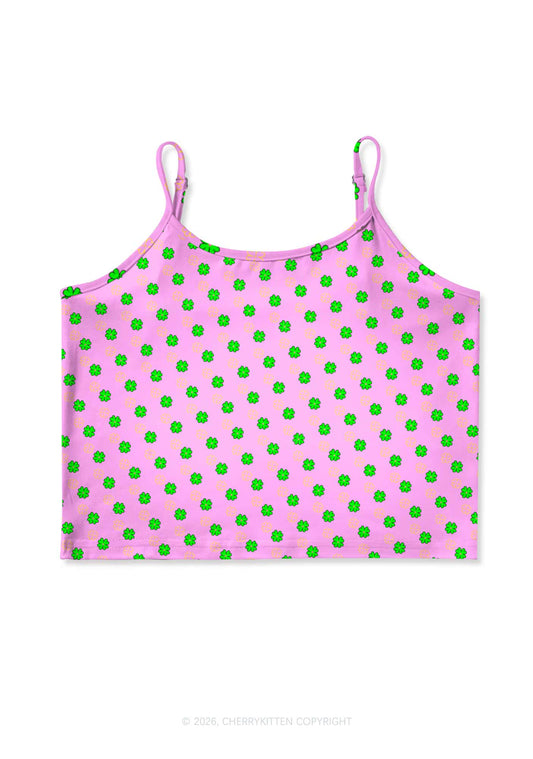 Clover On Pink St Patricks Y2K Print Cami Crop Top Cherrykitten