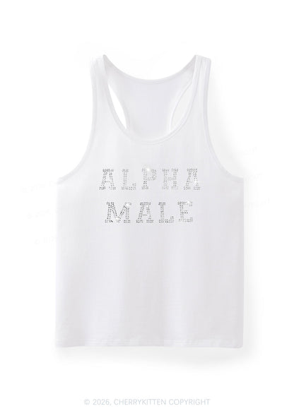 Rhinestone Alpha Male Y2K Men Racerback Tank Top Cherrykitten