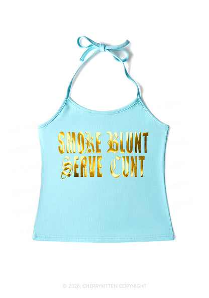 Smoke Blunt Silver Foil Printed Y2K Halter Neck Cami Cherrykitten
