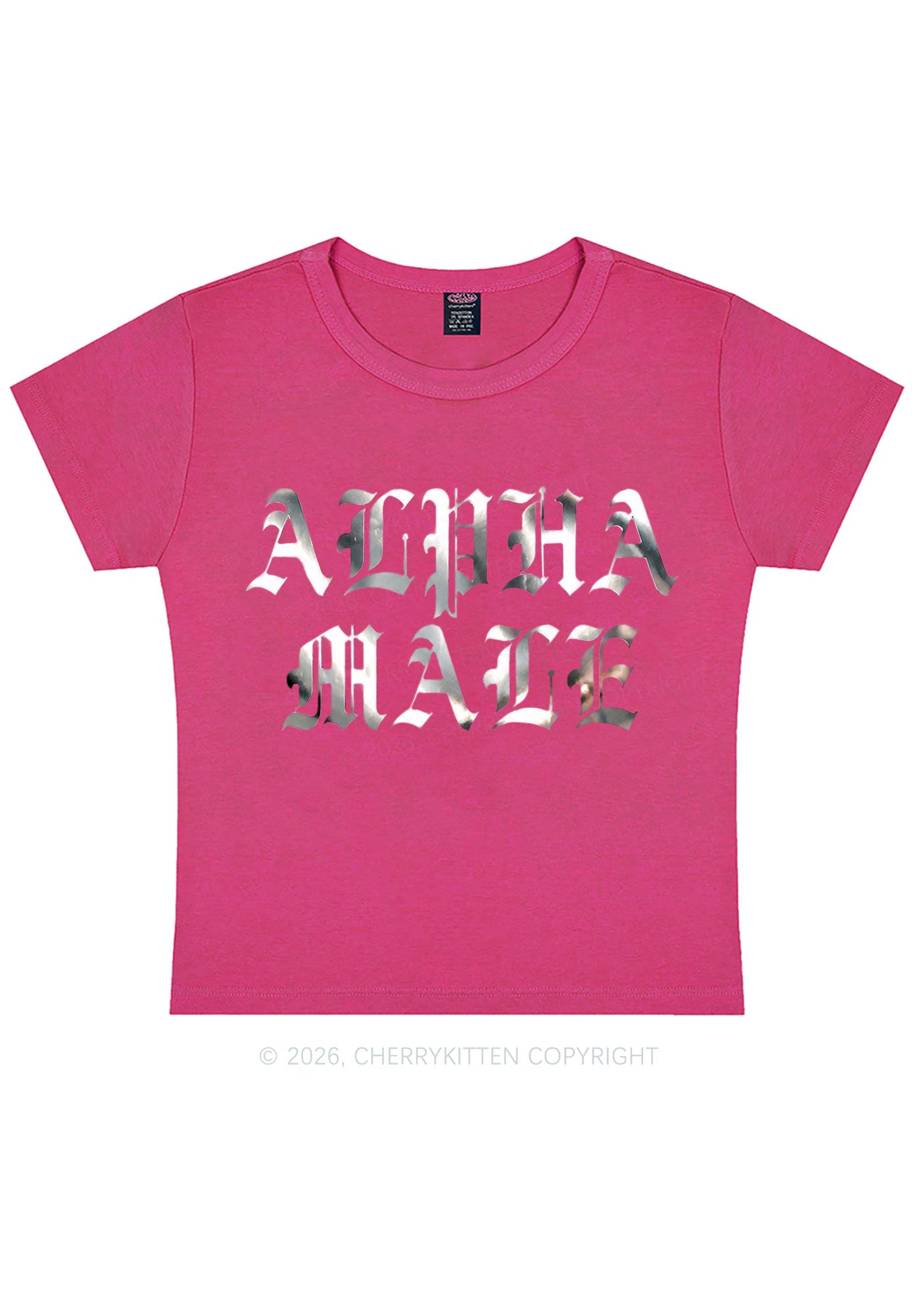 Alpha Male Silver Foil Printed Y2K Baby Tee Cherrykitten