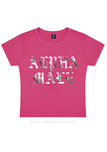 Alpha Male Silver Foil Printed Y2K Baby Tee Cherrykitten