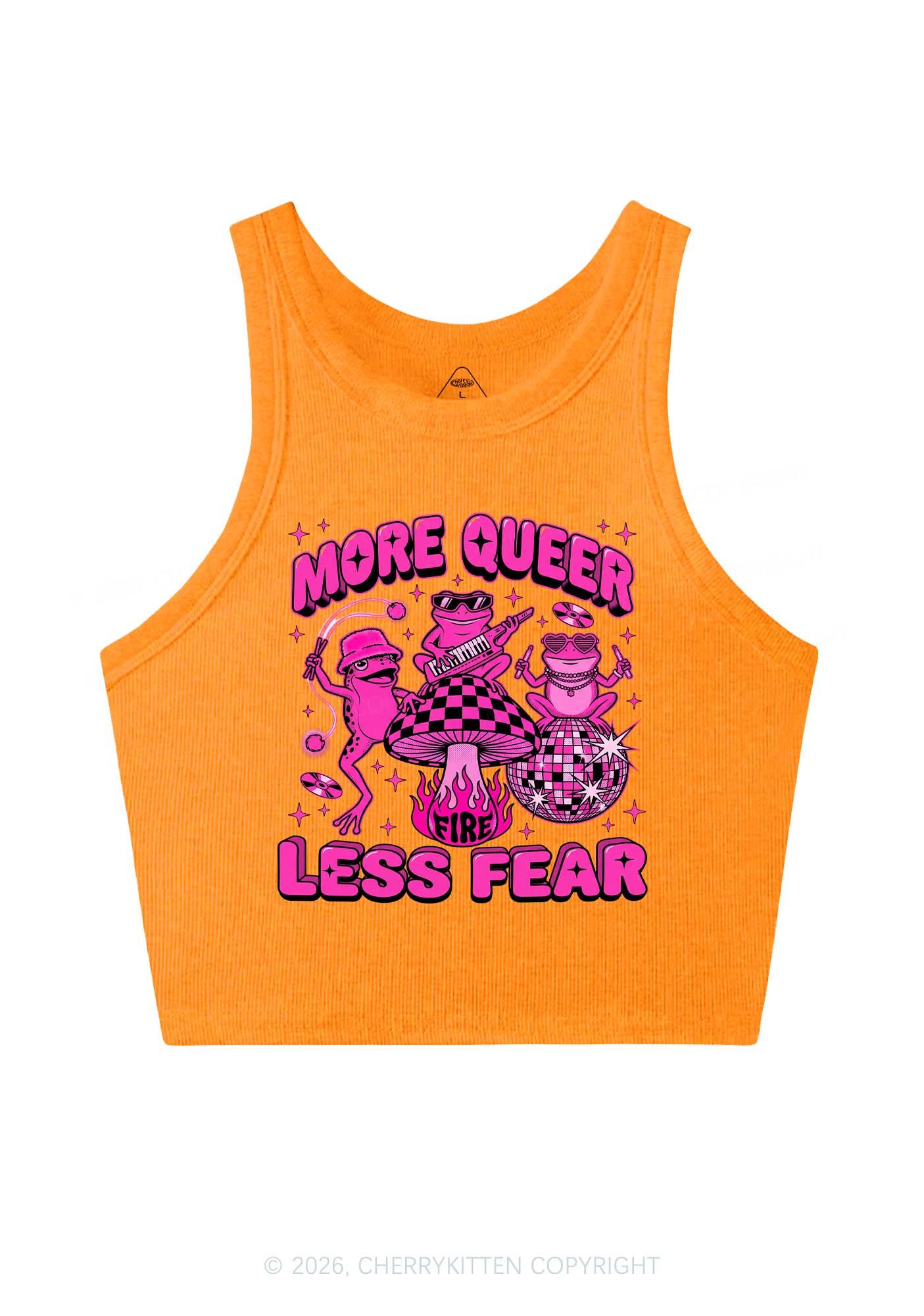 More Queer Less Fear Pride Y2K Crop Tank Top Cherrykitten