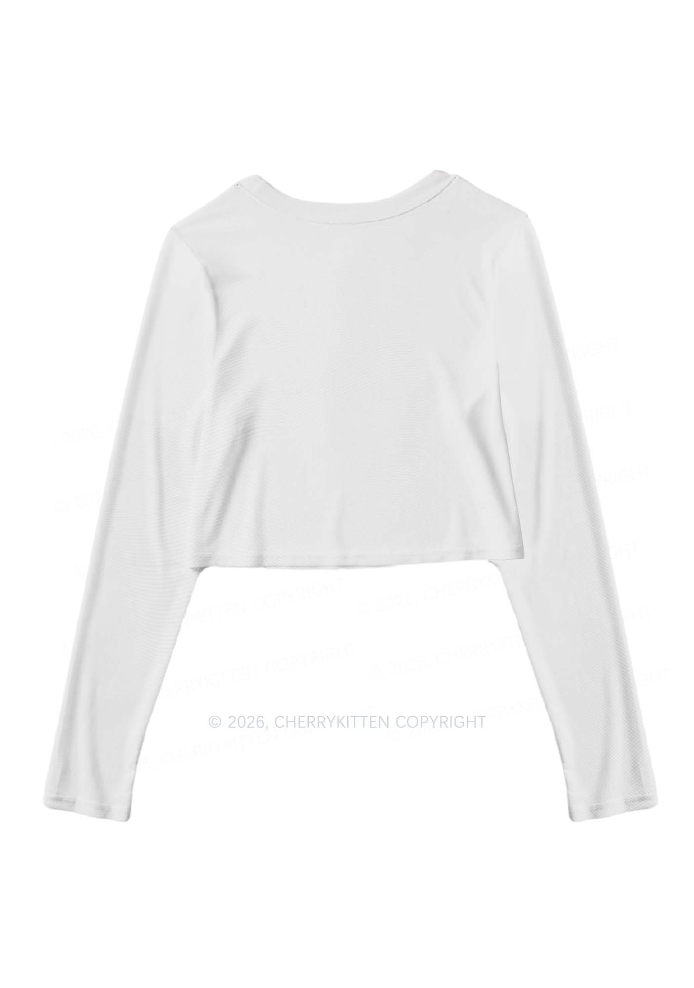 Delusional On White Y2K Mesh Long Sleeve Crop Top Cherrykitten