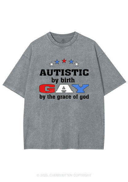 Autistic By Birth Gay Pride Y2K Shirts Washed Tee Cherrykitten