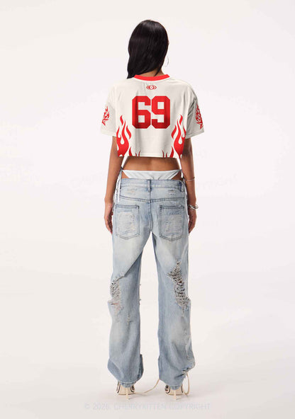 Creamy White Custom GF BF Photo Y2K Crop Sport Jersey Shirts Cherrykitten