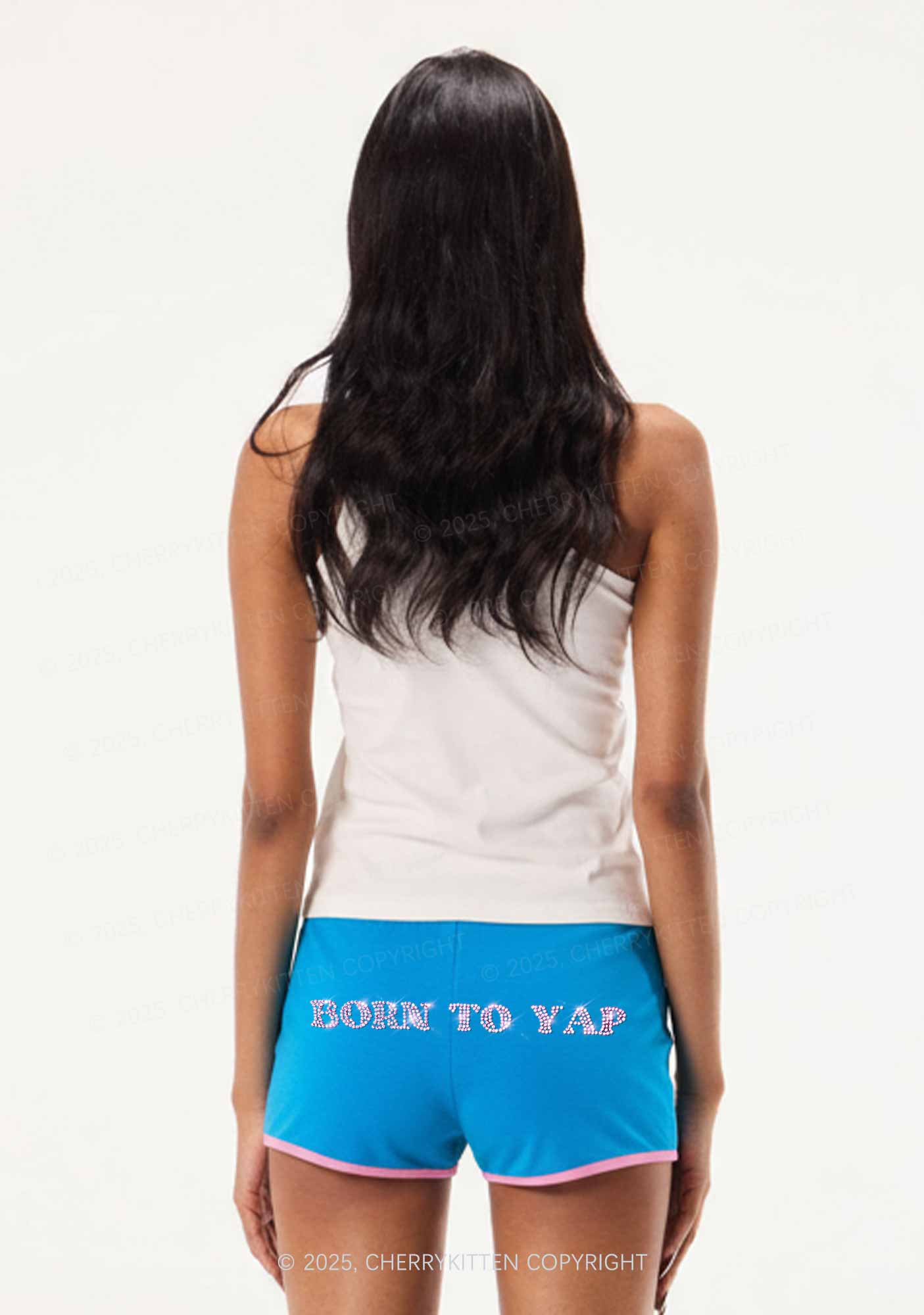 Rhinestone Born To Yap Y2K Booty Shorts Cherrykitten