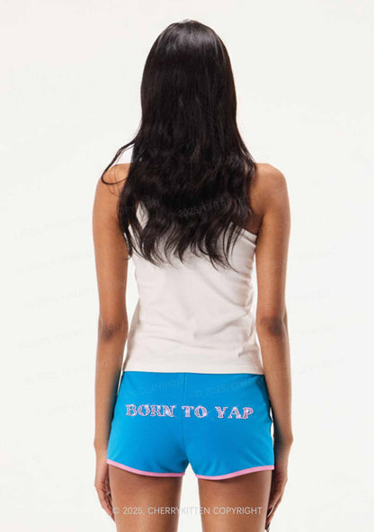 Rhinestone Born To Yap Y2K Booty Shorts Cherrykitten