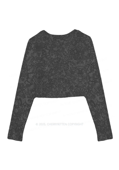 Skeleton Hand Txts Y2K Mesh Long Sleeve Crop Top Cherrykitten