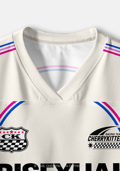 Creamy White Bisexual Mess Pride Y2K Crop Sport Jersey Shirts Cherrykitten