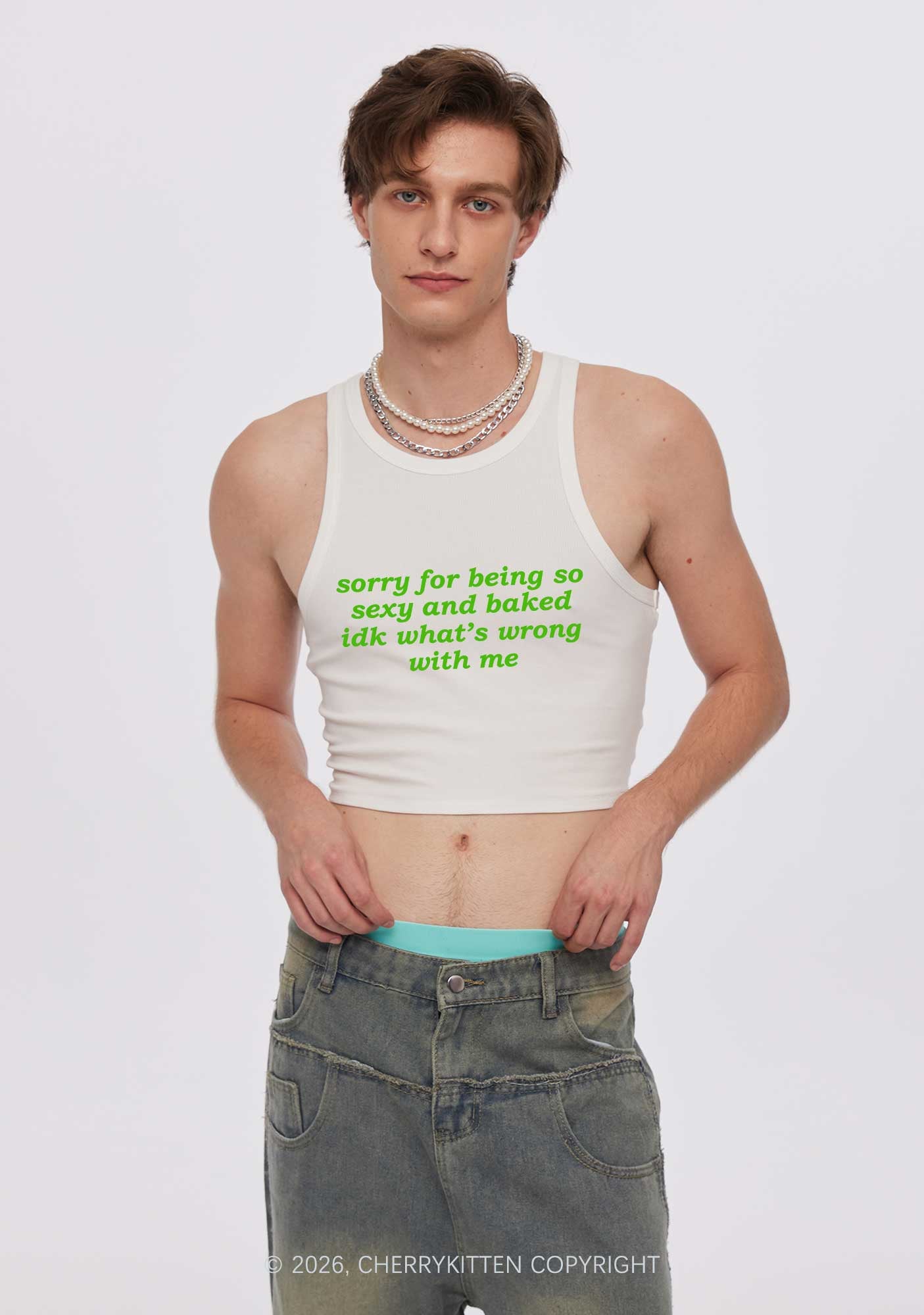 Sorry For Being So Baked Y2K Crop Tank Top Cherrykitten