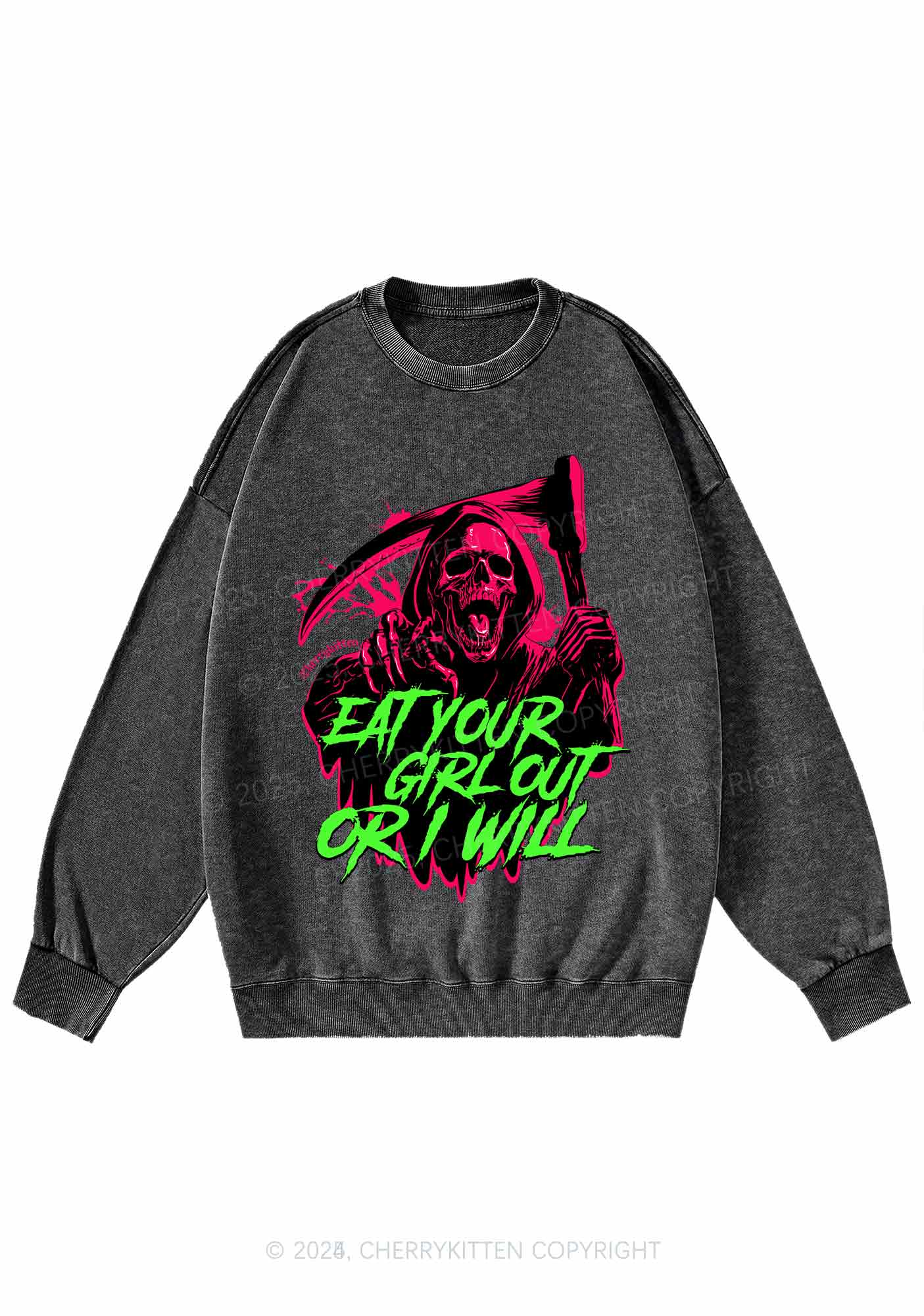 Hallowen Ghost Eat Your Girl Out Y2K Washed Sweatshirts Cherrykitten
