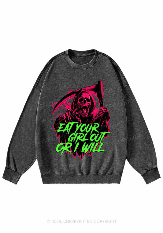 Hallowen Ghost Eat Your Girl Out Y2K Washed Sweatshirts Cherrykitten