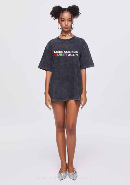 Make America Queer Again Pride Y2K Shirts Washed Tee Cherrykitten