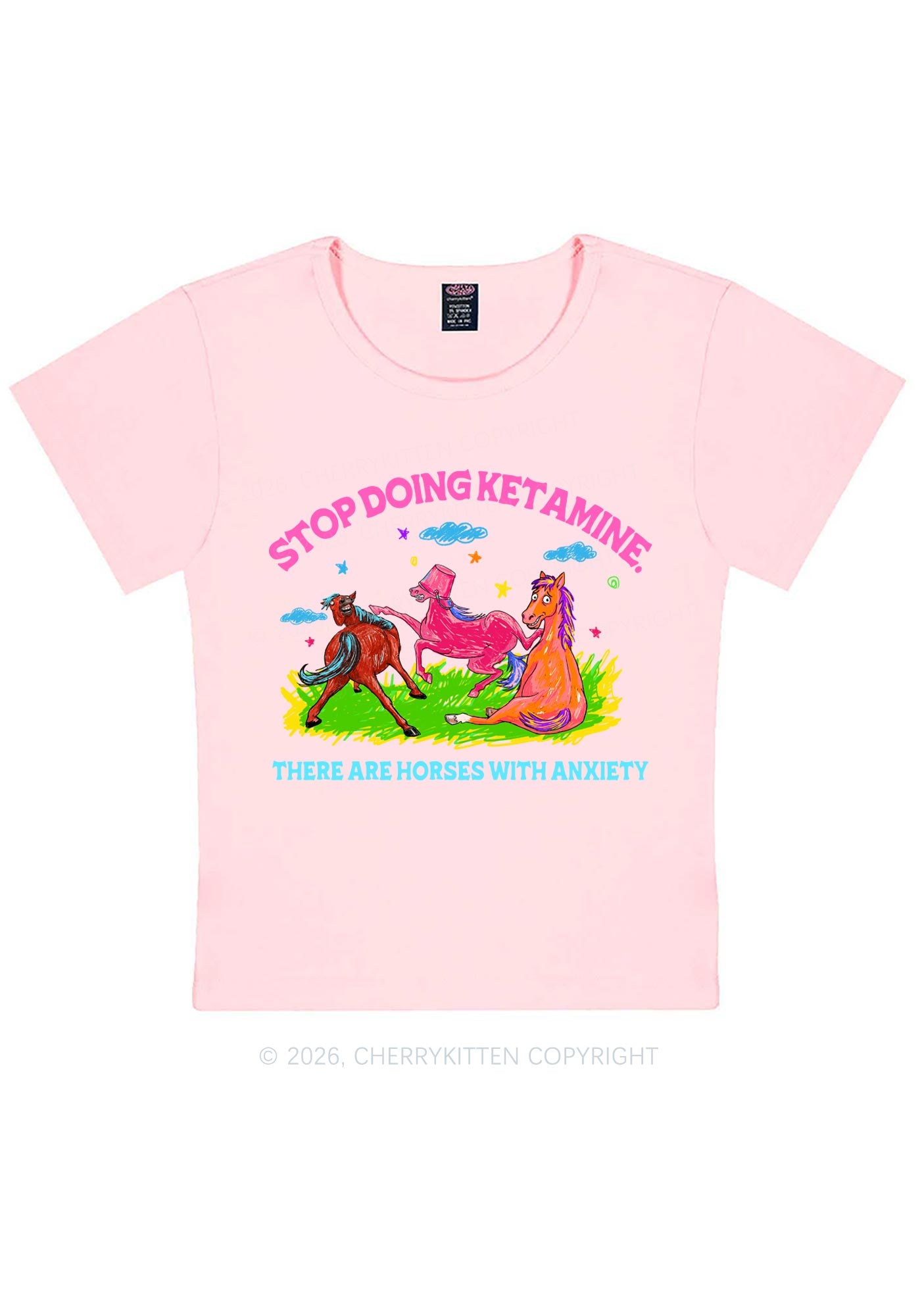 Horses With Anxiety Y2K Baby Tee Cherrykitten
