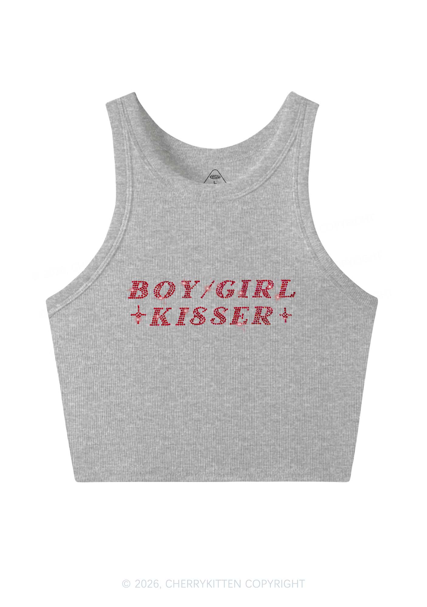 Rhinestone Boy Girl Kisser Pride Y2K Crop Tank Top Cherrykitten