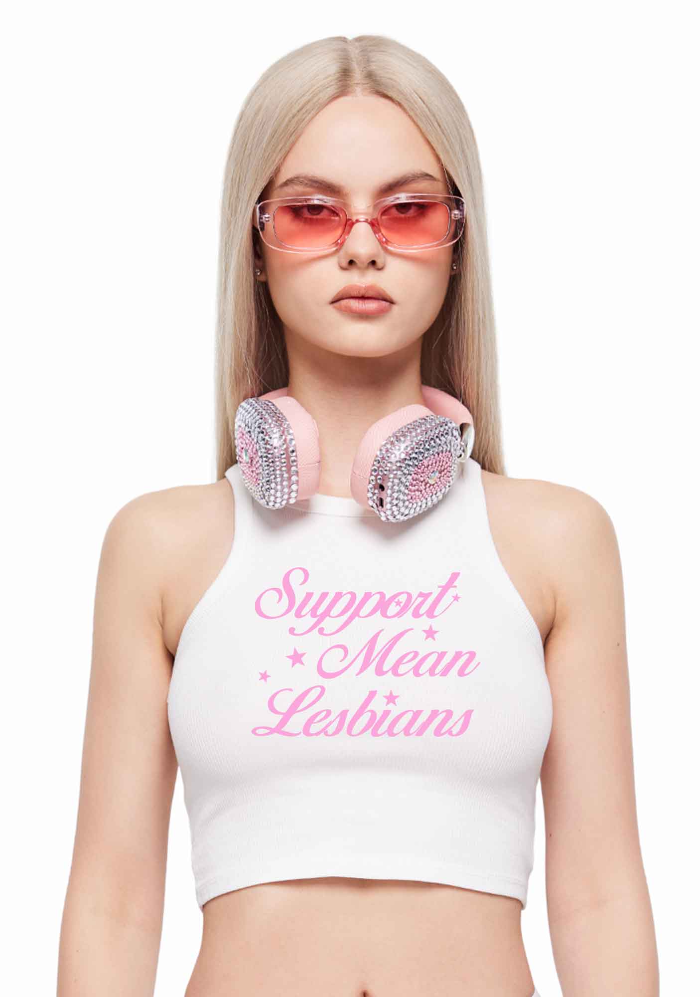 Support Mean Leabians Pride Y2K Crop Tank Top Cherrykitten