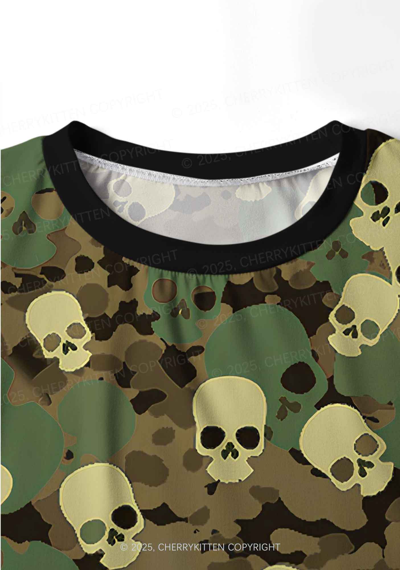 Halloween Camouflage Skull Y2K Print Long Sleeve Pajama Set Cherrykitten
