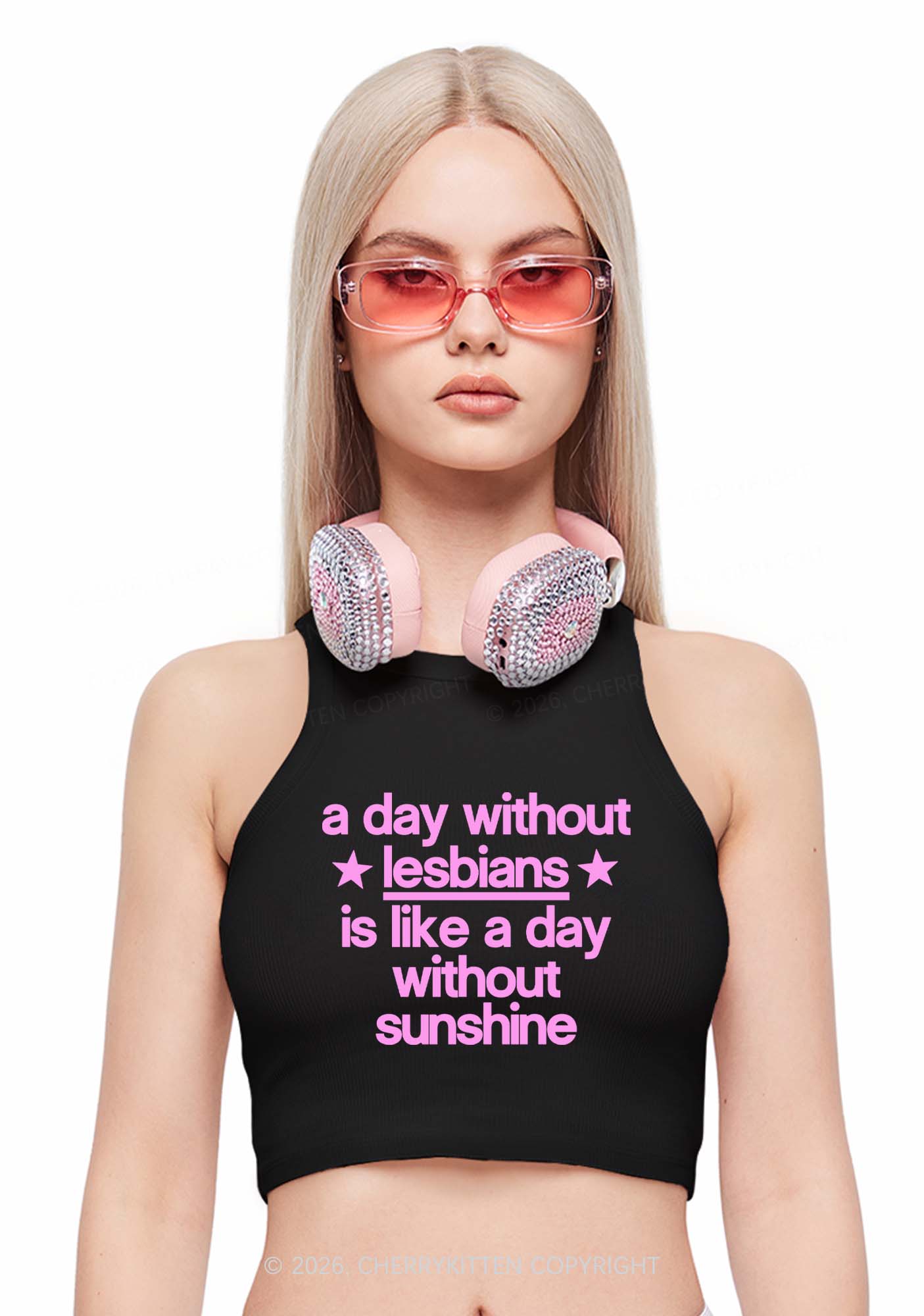 Lesbians Is Like Sunshine Pride Y2K Crop Tank Top Cherrykitten