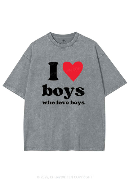 I Love Boys Pride Y2K Shirts Washed Tee Cherrykitten