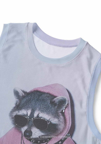Pink Hoodie Raccoon DJ Y2K Mesh Muscle Tank Cherrykitten