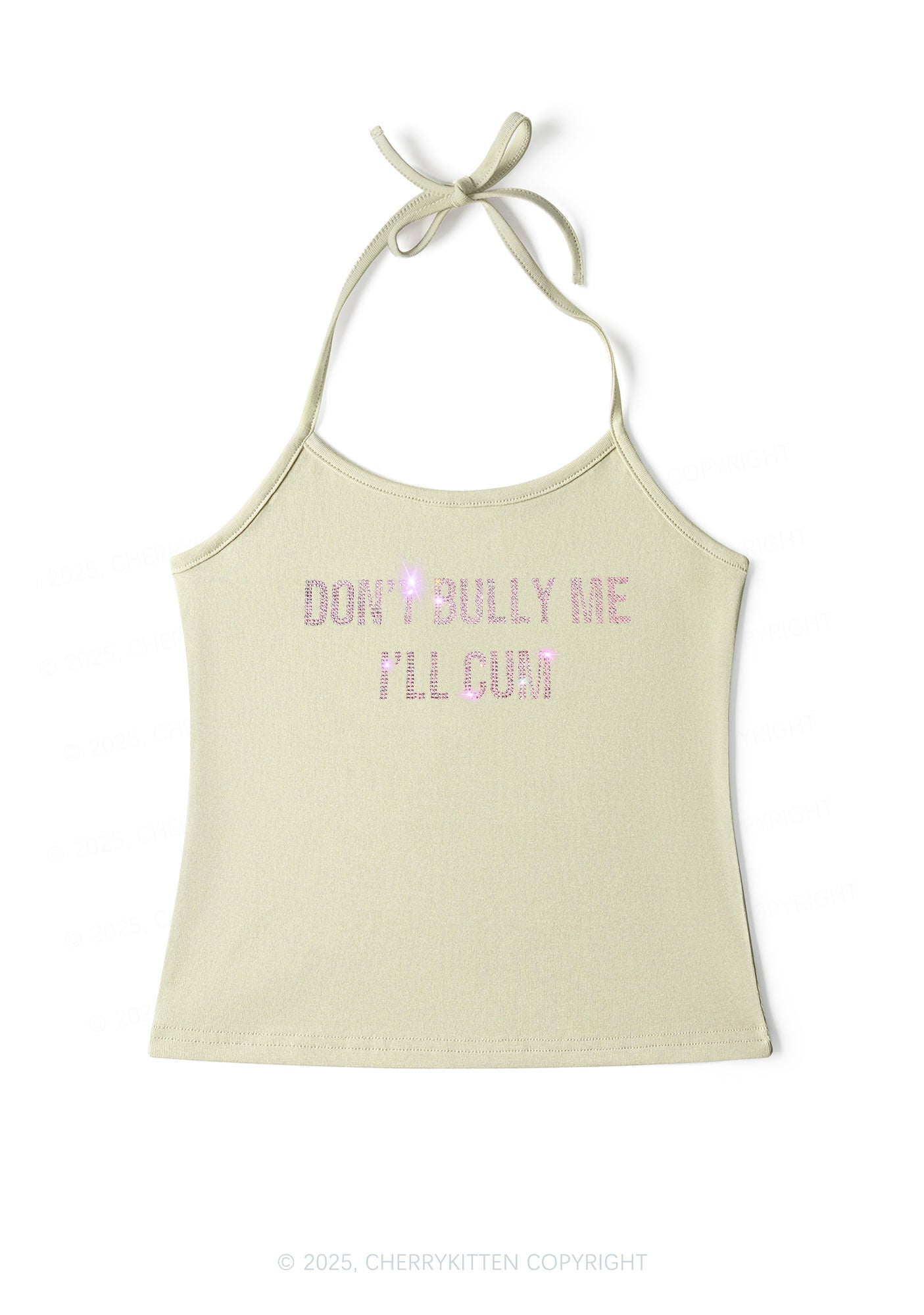 Rhinestone Dont Bully Me Y2K Halter Neck Cami Cherrykitten