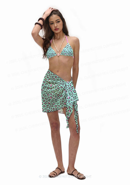 Mint Green Leopard Y2K Print Bikini Set Cherrykitten