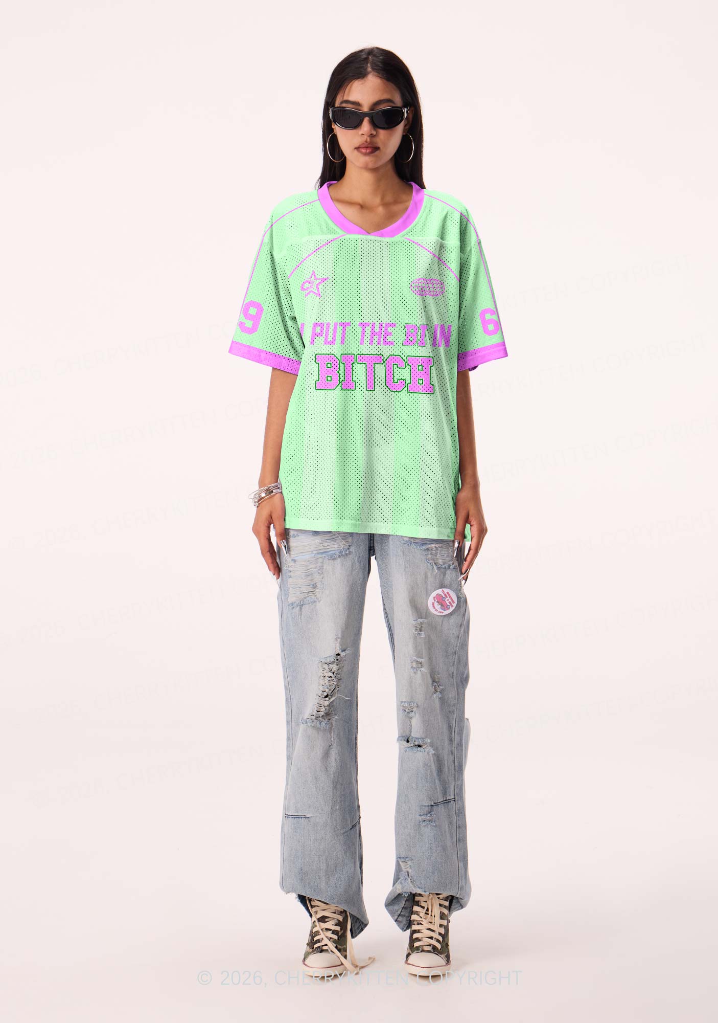 Mint Green I Put The Bi In Bxxch Pride Y2K Sport Jersey Shirts Cherrykitten