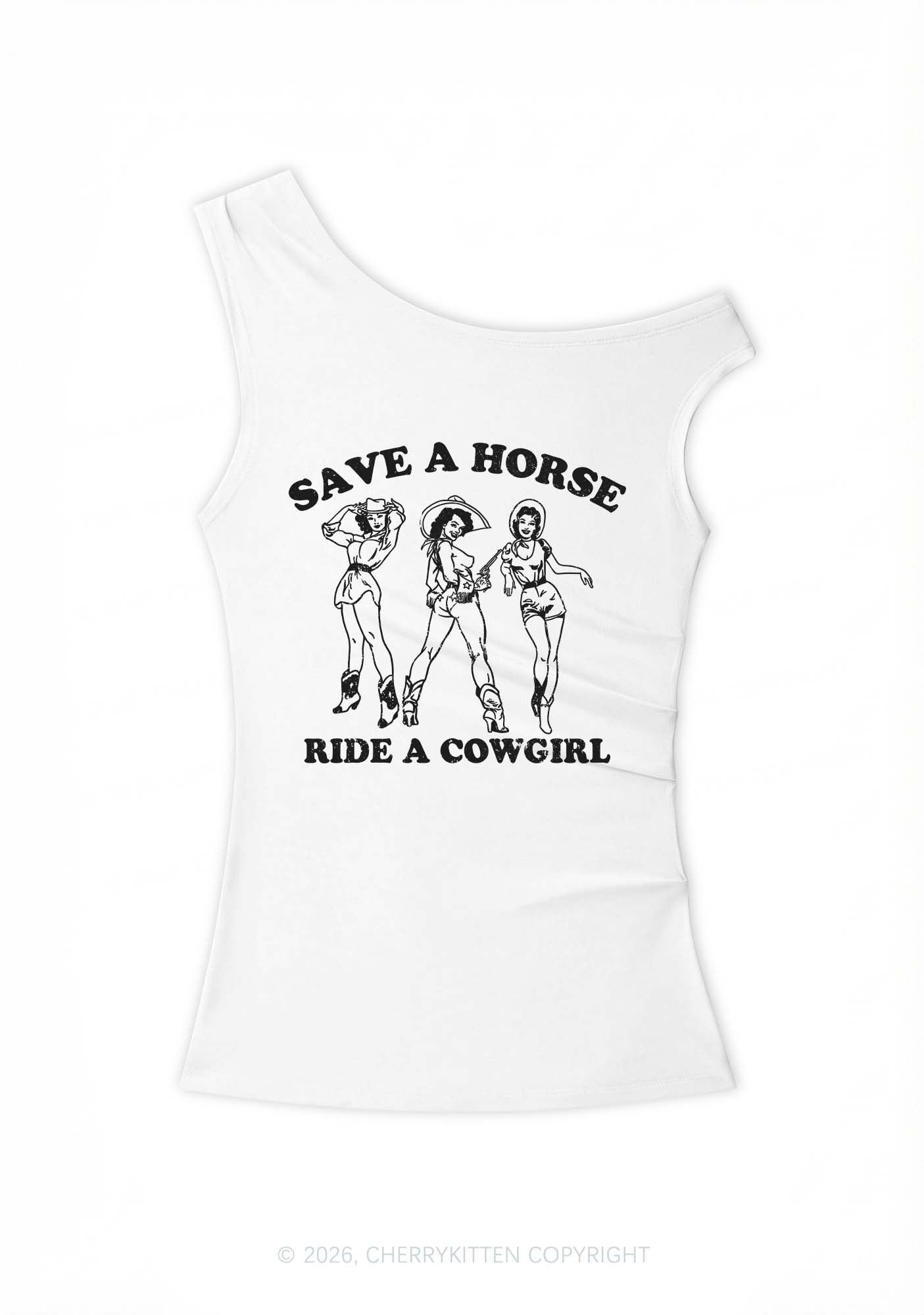 Ride A Cowgirl Y2K Off Shoulder Tank Top Cherrykitten