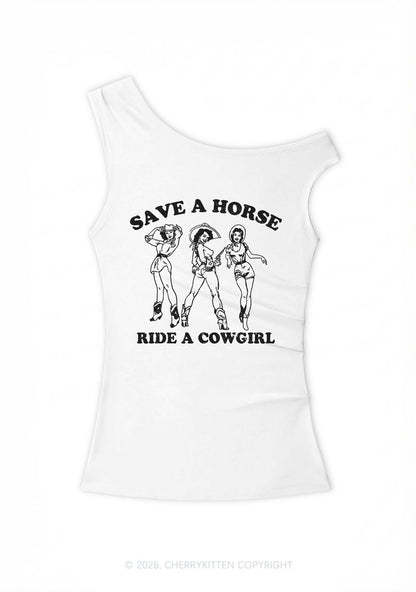 Ride A Cowgirl Y2K Off Shoulder Tank Top Cherrykitten