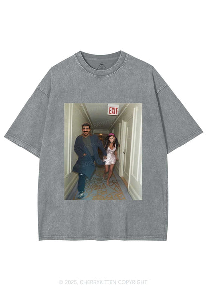 Custom Famous Hallway Photo Y2K Shirts Washed Tee Cherrykitten