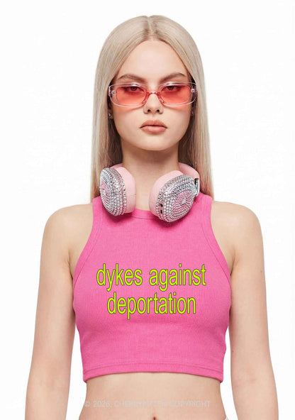 Dykes Against Deportation Pride Y2K Crop Tank Top Cherrykitten