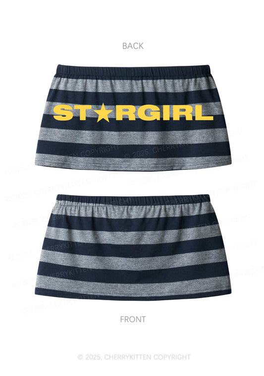 Red Stargirl Y2K Navy Grey Striped Mini Skirt Cherrykitten