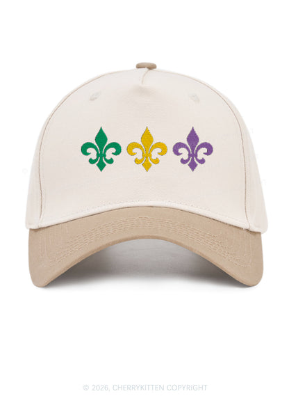 Embroidered Mardi Gras Fleur De Lis Trio Y2K Color Block Baseball Cap Cherrykitten
