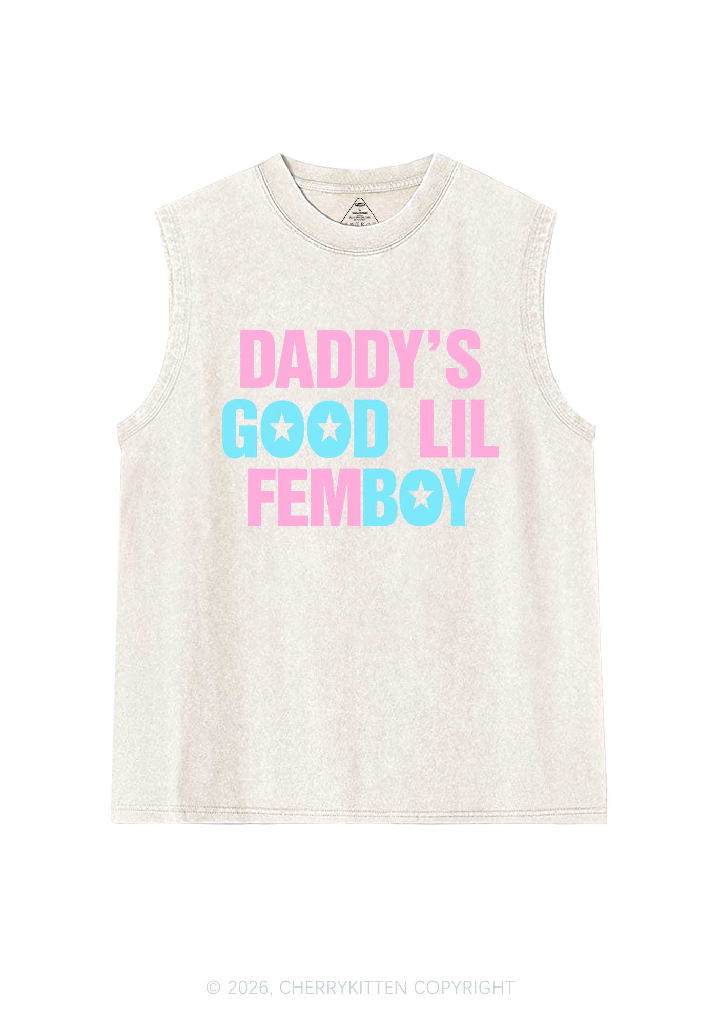 Daddys Good Lil Femboy Pride Y2K Washed Muscle Tank Cherrykitten