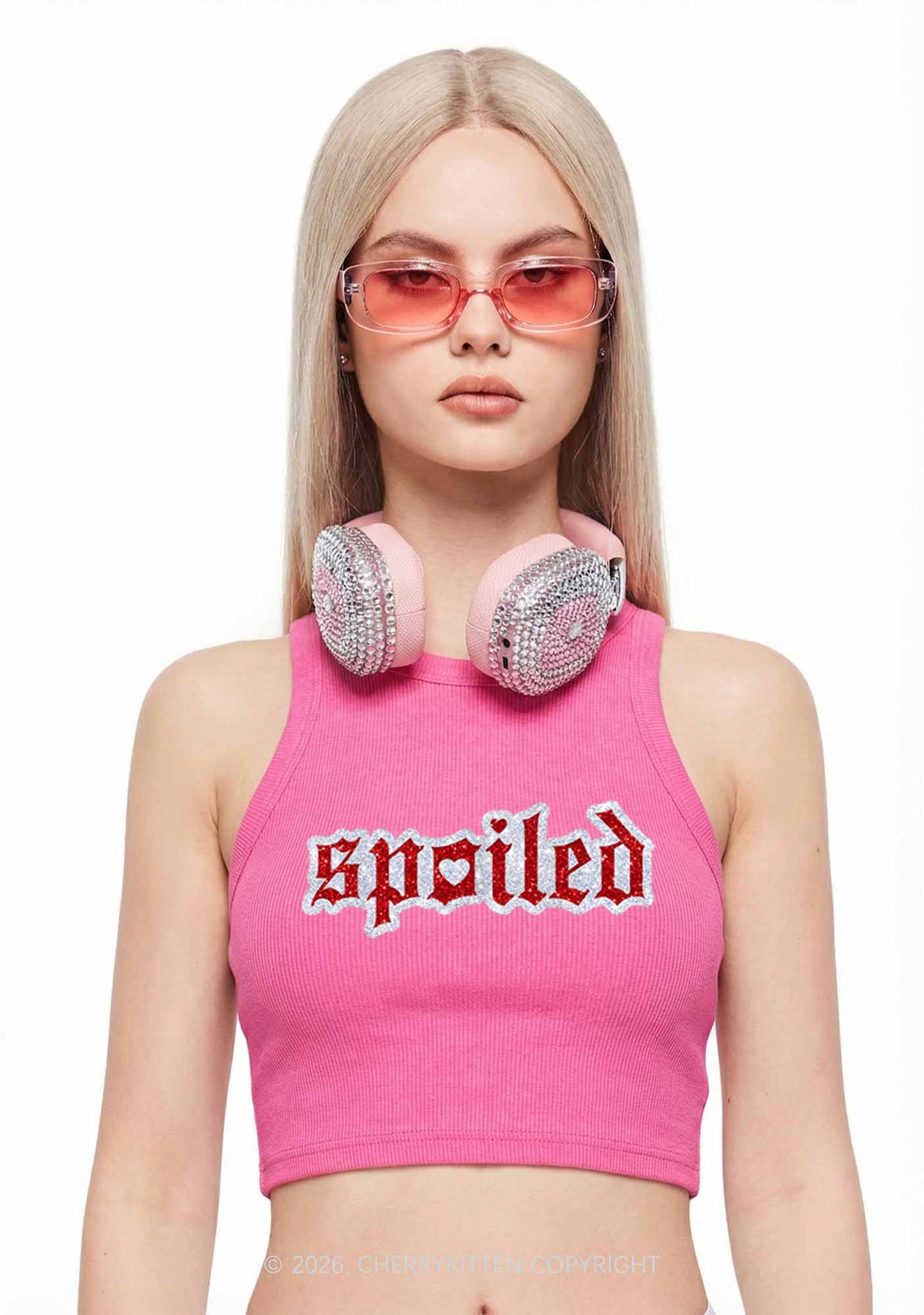 Glitter Stroke Spoiled Y2K Crop Tank Top Cherrykitten