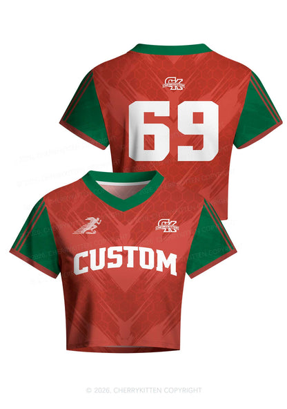 Custom Text Red Green Y2K Crop Football Jersey Shirts Cherrykitten
