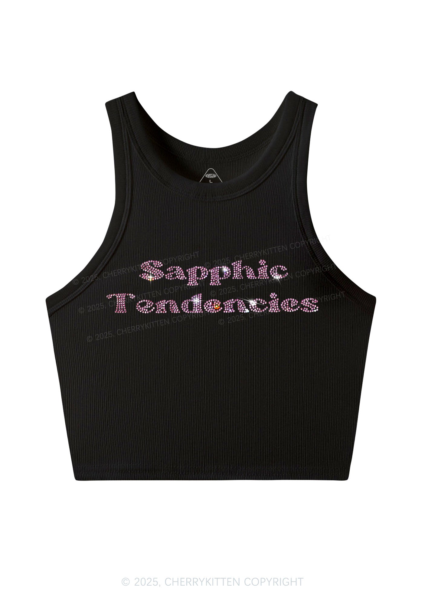 Rhinestone Sapphic Tendencies Pride Y2K Crop Tank Top Cherrykitten