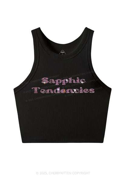 Rhinestone Sapphic Tendencies Pride Y2K Crop Tank Top Cherrykitten