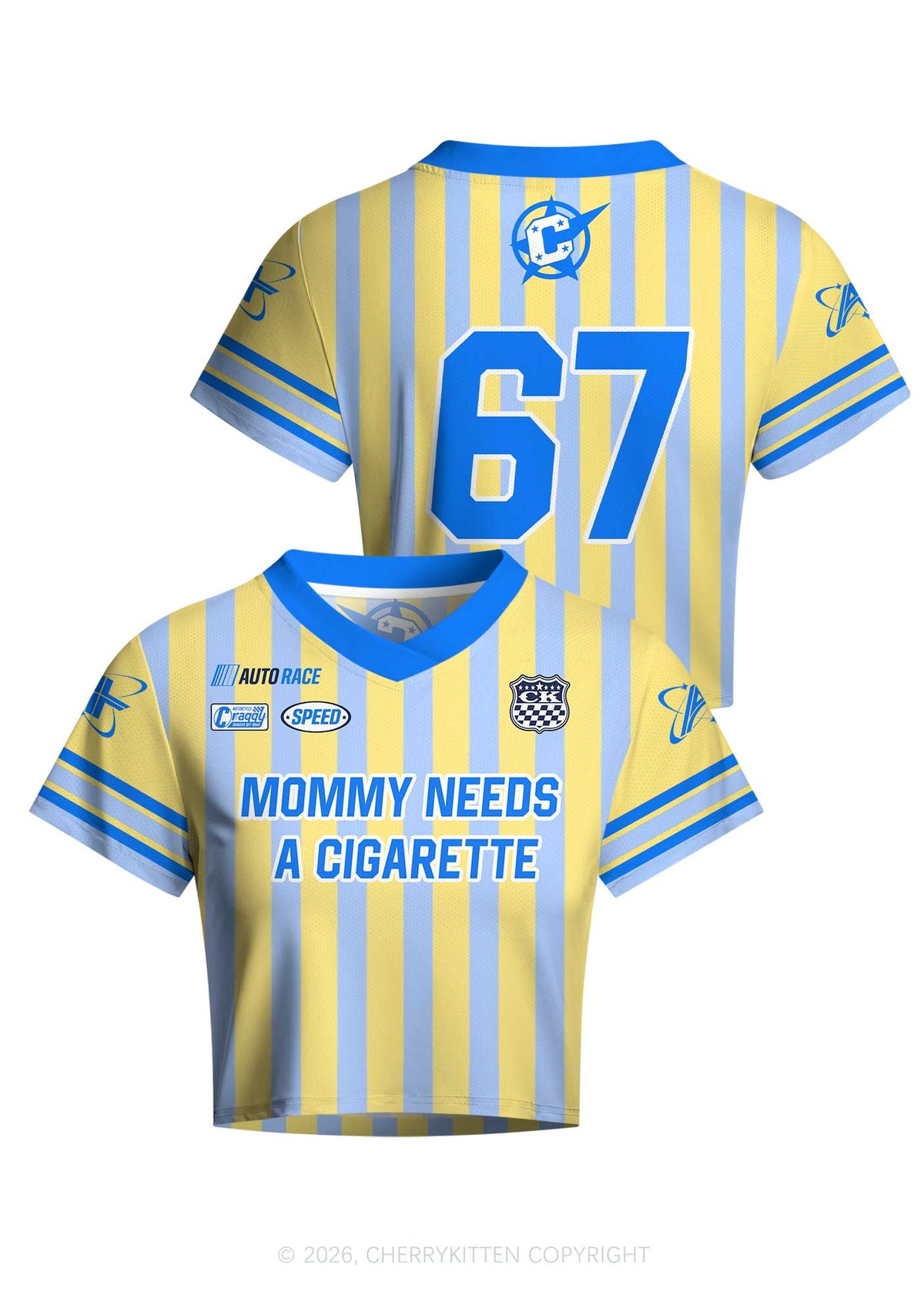 Mommy Needs A Cigarette Y2K Crop Football Jersey Shirts Cherrykitten