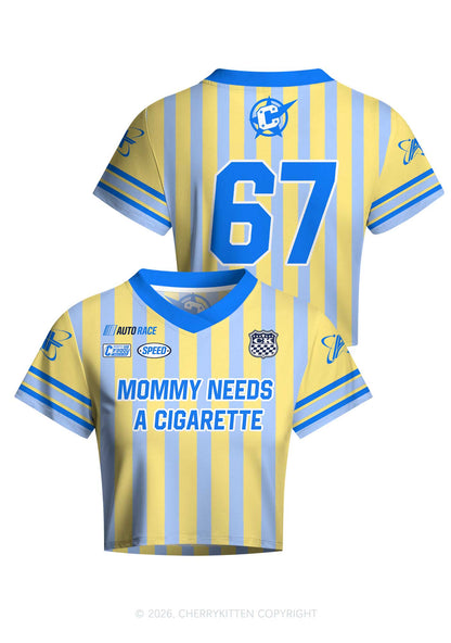 Mommy Needs A Cigarette Y2K Crop Football Jersey Shirts Cherrykitten
