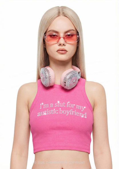 Rhinestone Slxt For My Autistic BF Y2K Crop Tank Top Cherrykitten