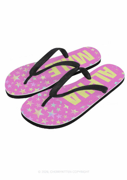 Hot Pink Alpha Male Pride Y2K Print Flip Flops Cherrykitten