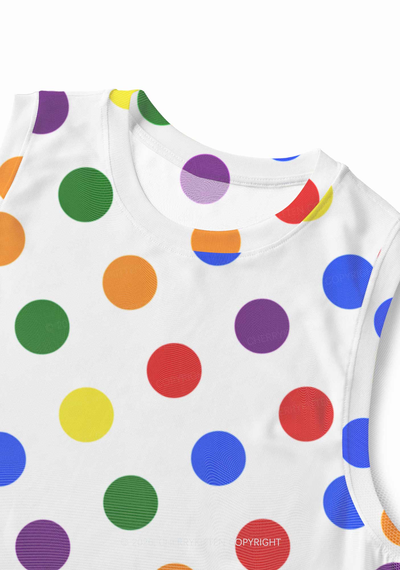 Rainbow Dots On White Pride Y2K Mesh Muscle Tank Cherrykitten