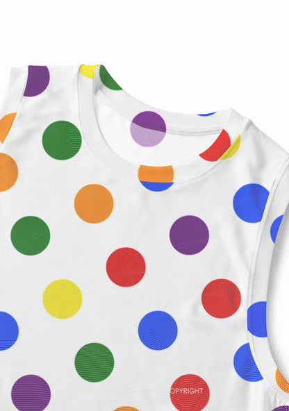 Rainbow Dots On White Pride Y2K Mesh Muscle Tank Cherrykitten