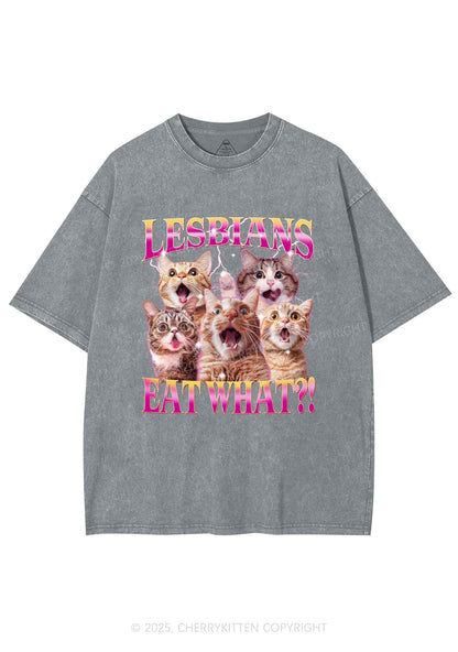 Funny Lesbian Cat Y2K Shirts Washed Tee Cherrykitten