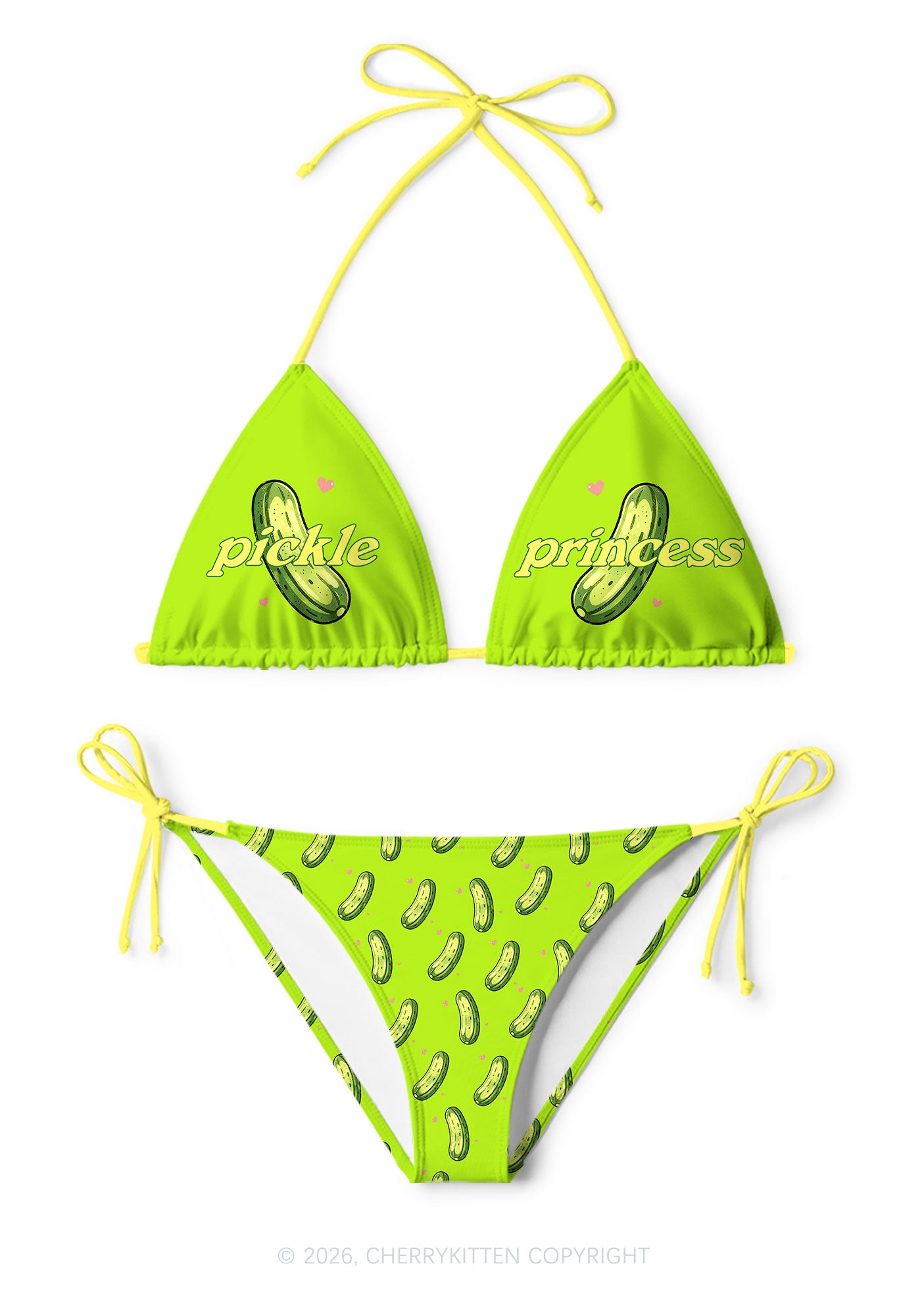 Green Pickle Princess Y2K Print Bikini Set Cherrykitten
