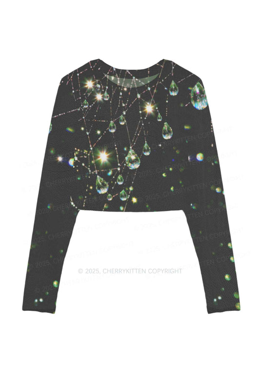 Dew Web Y2K Mesh Long Sleeve Crop Top Cherrykitten