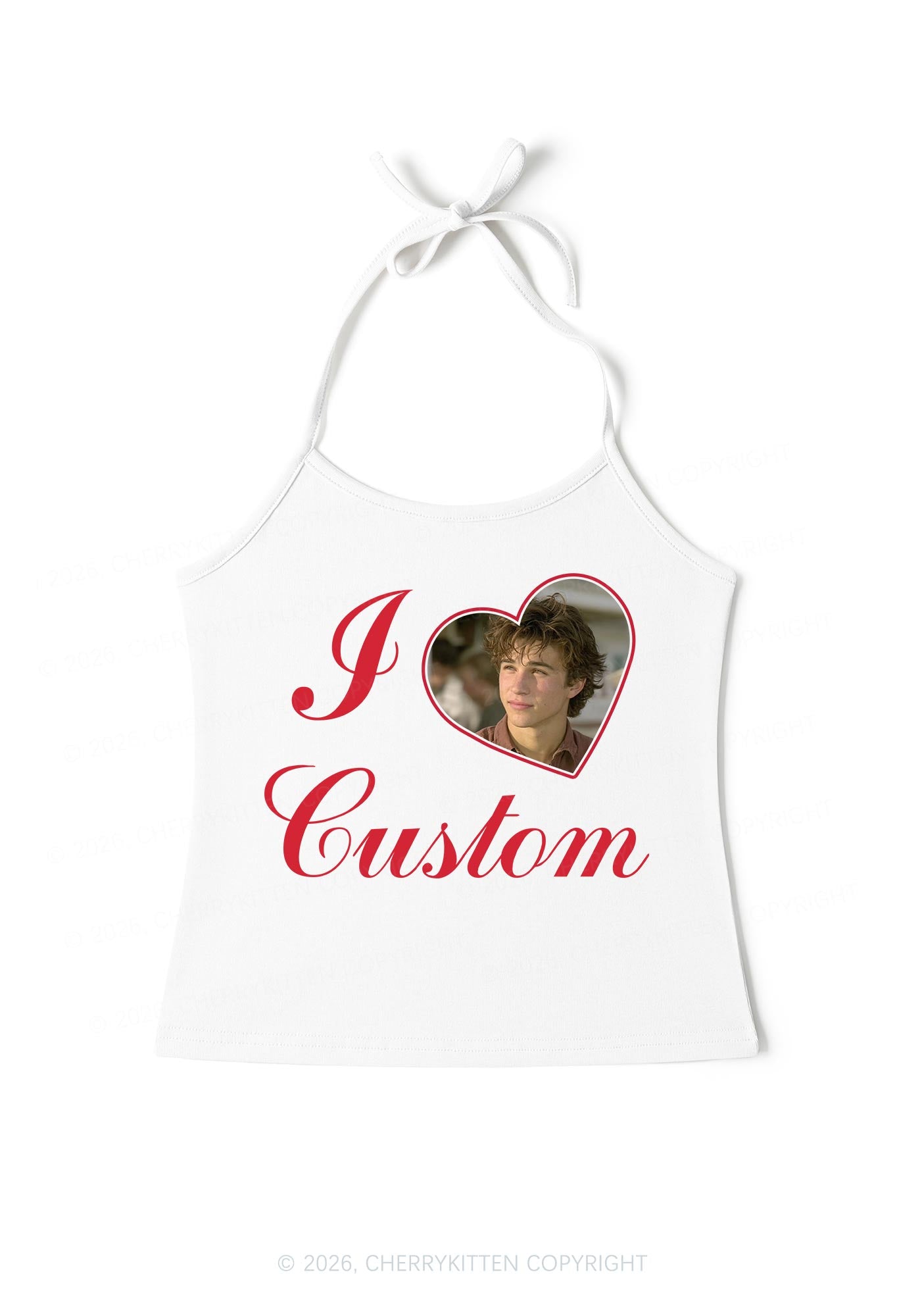 I Love Custom Photo Valentine's Day Y2K Halter Neck Cami Cherrykitten