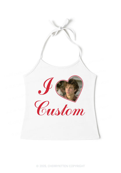 I Love Custom Photo Valentine's Day Y2K Halter Neck Cami Cherrykitten